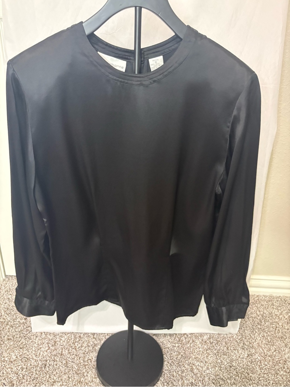 Black Silk Long-Sleeve Blouse - Classic Women's Top